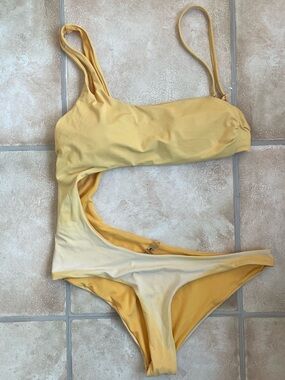TiniBikini yellow side cut out one piece monokini, adjustable straps, size XL